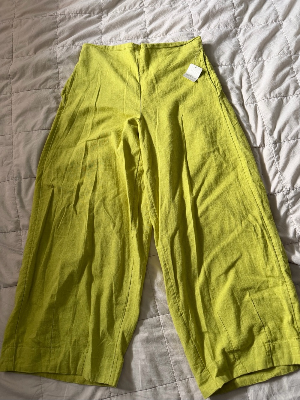 Free People Demi Wide Leg Linen Pants in Bright Lime (Palma) - Picture 1 of 3